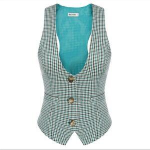 Grace Karin Checkered Vest with Brown Buttons
